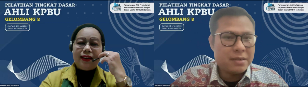 Pembukaan Pelatihan Tingkat Dasar Ahli KPBU Gelombang 8 oleh Ibu Herawati Zetha R. (Ketua Umum) dan Andriansyah Tiawarman K (Sekretaris Jenderal)